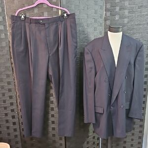 Austin Reed Men's Navy Pinstripe Wool Double-Breasted Suit Jacket 48L/Pants 42